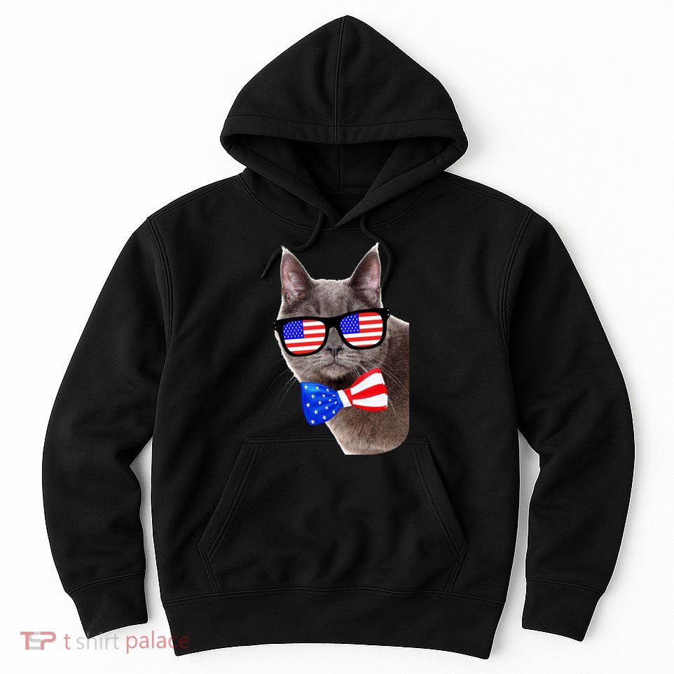 American Cat With USA Glasses And Bow Tie Hoodie