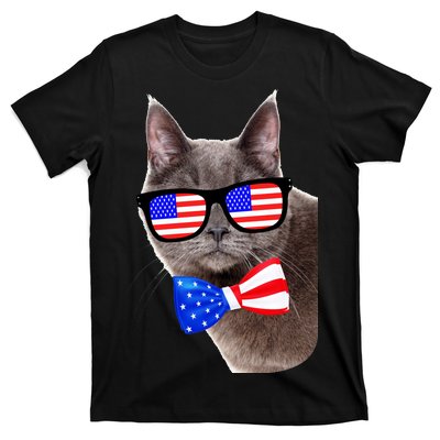 American Cat With USA Glasses And Bow Tie T-Shirt