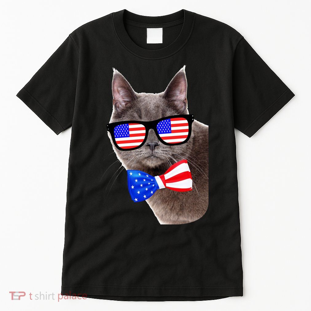 American Cat With USA Glasses And Bow Tie Tall T-Shirt