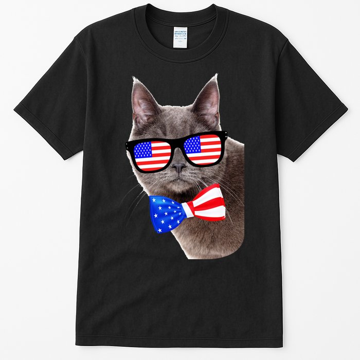 American Cat With USA Glasses And Bow Tie Tall T-Shirt