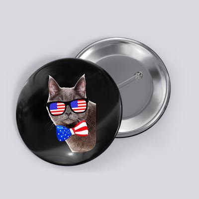 American Cat With USA Glasses And Bow Tie Button