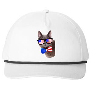 American Cat With USA Glasses And Bow Tie Snapback Five-Panel Rope Hat