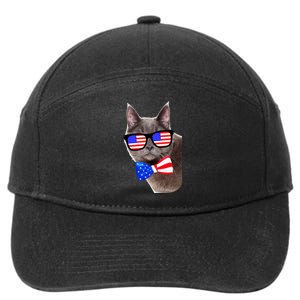 American Cat With USA Glasses And Bow Tie 7-Panel Snapback Hat