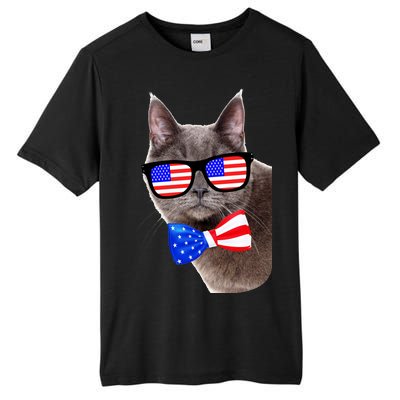 American Cat With USA Glasses And Bow Tie Tall Fusion ChromaSoft Performance T-Shirt