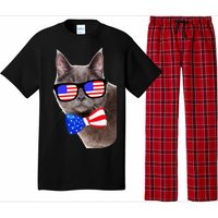 American Cat With USA Glasses And Bow Tie Pajama Set