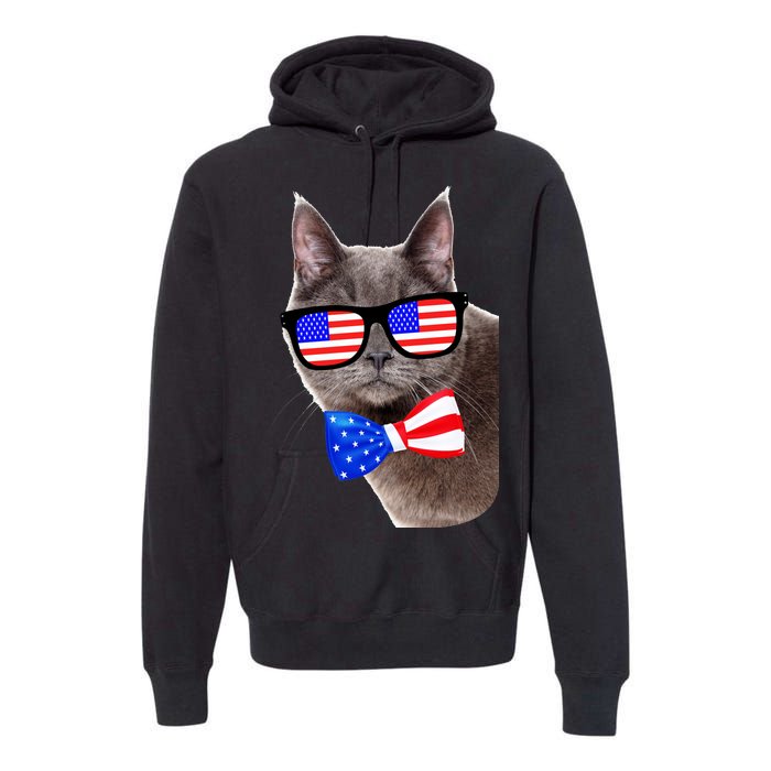 American Cat With USA Glasses And Bow Tie Premium Hoodie