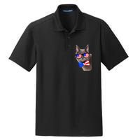 American Cat With USA Glasses And Bow Tie Dry Zone Grid Polo