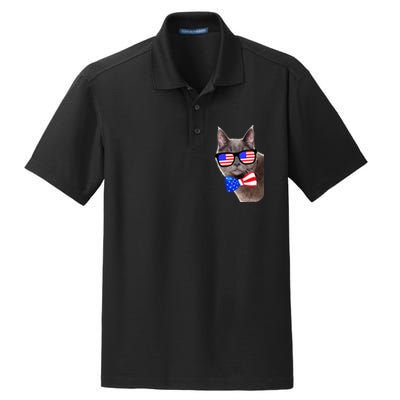 American Cat With USA Glasses And Bow Tie Dry Zone Grid Polo