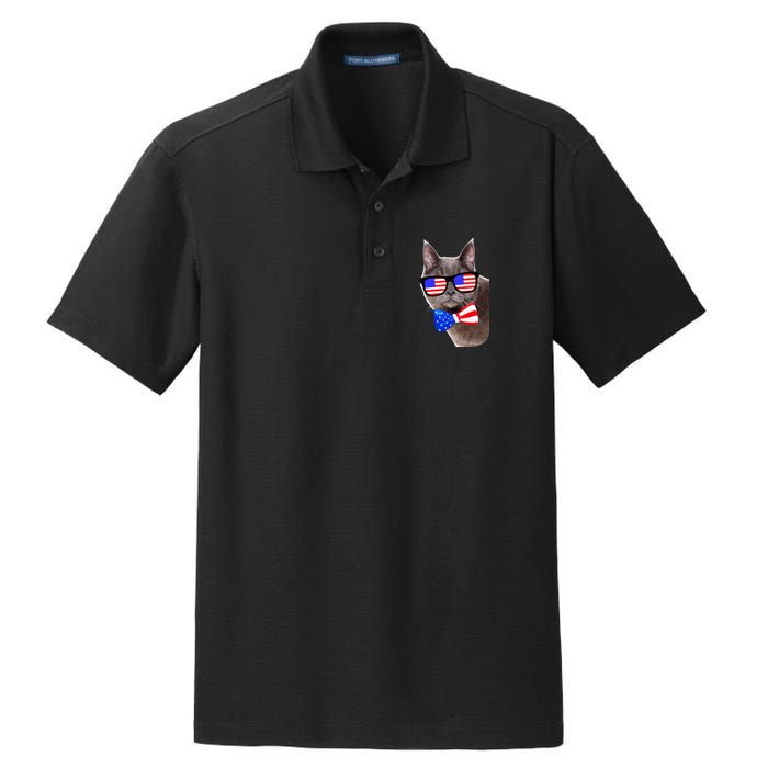 American Cat With USA Glasses And Bow Tie Dry Zone Grid Polo