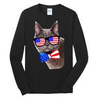 American Cat With USA Glasses And Bow Tie Tall Long Sleeve T-Shirt