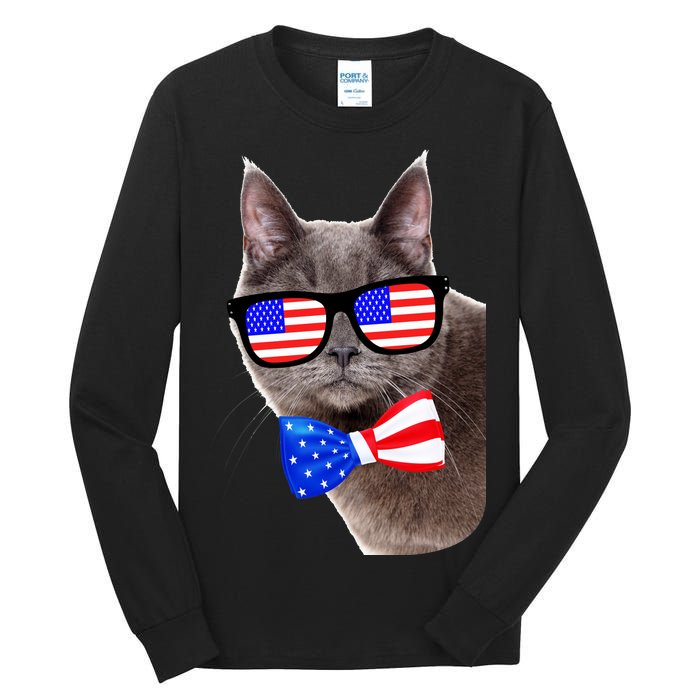 American Cat With USA Glasses And Bow Tie Tall Long Sleeve T-Shirt