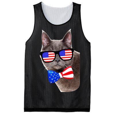 American Cat With USA Glasses And Bow Tie Mesh Reversible Basketball Jersey Tank