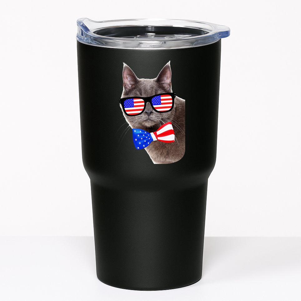 American Cat With USA Glasses And Bow Tie Tumbler