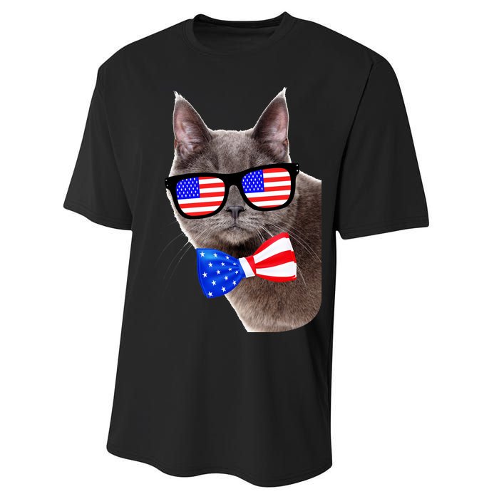 American Cat With USA Glasses And Bow Tie Performance Sprint T-Shirt