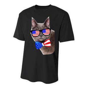 American Cat With USA Glasses And Bow Tie Youth Performance Sprint T-Shirt