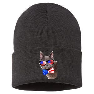 American Cat With USA Glasses And Bow Tie Sustainable Knit Beanie