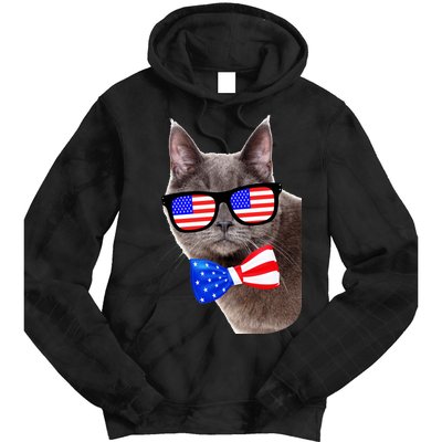 American Cat With USA Glasses And Bow Tie Tie Dye Hoodie