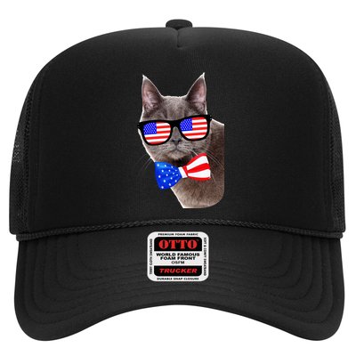American Cat With USA Glasses And Bow Tie Trucker Hat