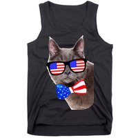 American Cat With USA Glasses And Bow Tie Tank Top