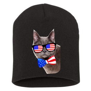 American Cat With USA Glasses And Bow Tie Short Acrylic Beanie