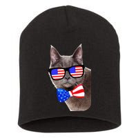 American Cat With USA Glasses And Bow Tie Short Acrylic Beanie