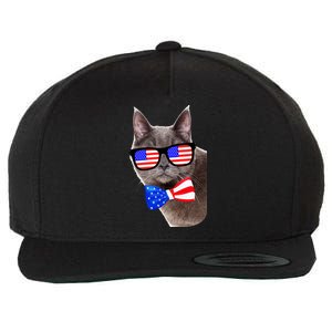 American Cat With USA Glasses And Bow Tie Wool Snapback Cap