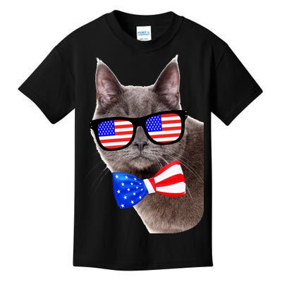 American Cat With USA Glasses And Bow Tie Kids T-Shirt