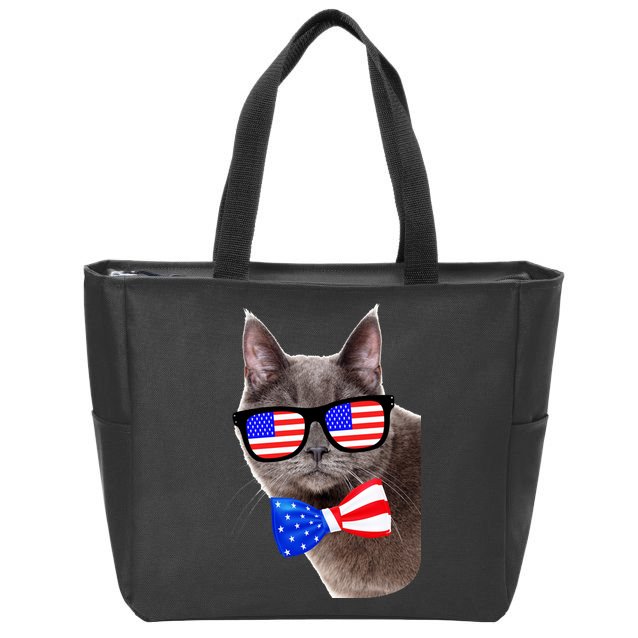 American Cat With USA Glasses And Bow Tie Zip Tote Bag