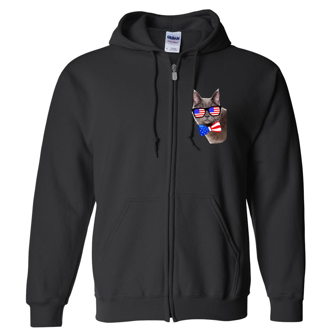 American Cat With USA Glasses And Bow Tie Full Zip Hoodie