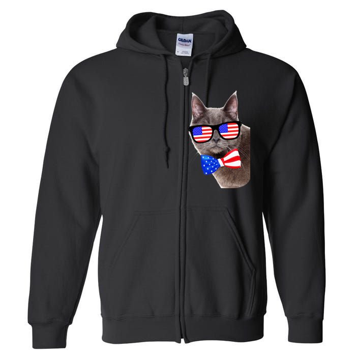 American Cat With USA Glasses And Bow Tie Full Zip Hoodie