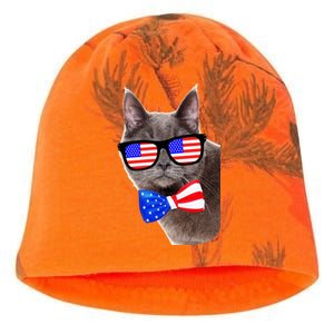 American Cat With USA Glasses And Bow Tie Kati - Camo Knit Beanie