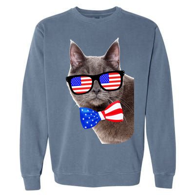 American Cat With USA Glasses And Bow Tie Garment-Dyed Sweatshirt