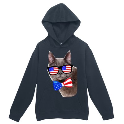 American Cat With USA Glasses And Bow Tie Urban Pullover Hoodie