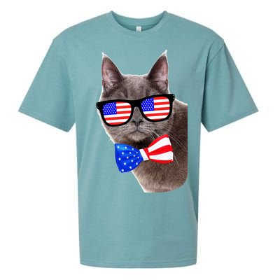 American Cat With USA Glasses And Bow Tie Sueded Cloud Jersey T-Shirt