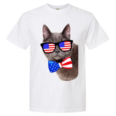 American Cat With USA Glasses And Bow Tie Garment-Dyed Heavyweight T-Shirt