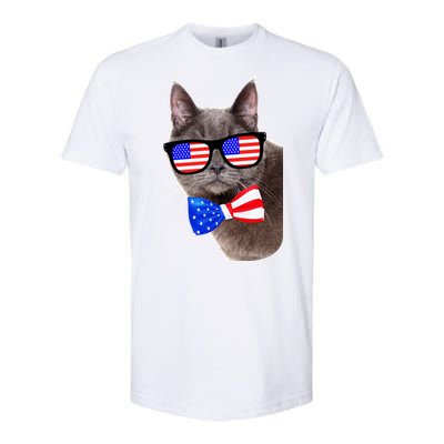 American Cat With USA Glasses And Bow Tie Softstyle® CVC T-Shirt