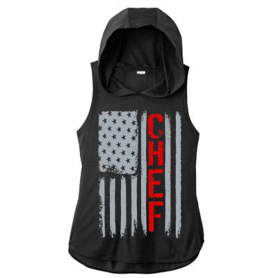 American Chef USA Flag Ladies PosiCharge Tri-Blend Wicking Draft Hoodie Tank