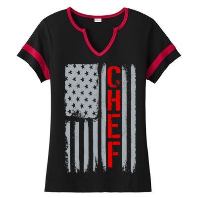 American Chef USA Flag Ladies Halftime Notch Neck Tee