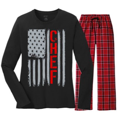 American Chef USA Flag Women's Long Sleeve Flannel Pajama Set 