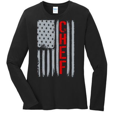 American Chef USA Flag Ladies Long Sleeve Shirt