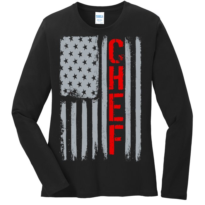 American Chef USA Flag Ladies Long Sleeve Shirt