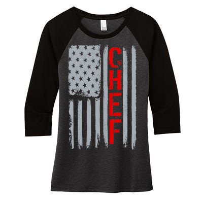 American Chef USA Flag Women's Tri-Blend 3/4-Sleeve Raglan Shirt