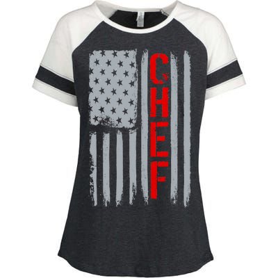 American Chef USA Flag Enza Ladies Jersey Colorblock Tee