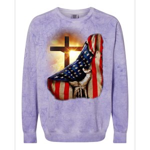 American Christian Cross Patriotic Flag Colorblast Crewneck Sweatshirt