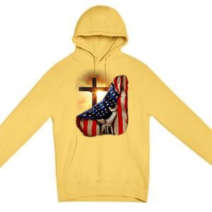 American Christian Cross Patriotic Flag Premium Pullover Hoodie