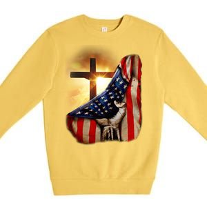 American Christian Cross Patriotic Flag Premium Crewneck Sweatshirt