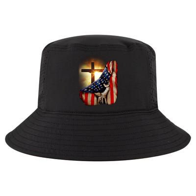 American Christian Cross Patriotic Flag Cool Comfort Performance Bucket Hat