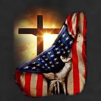 American Christian Cross Patriotic Flag 7 Panel Mesh Trucker Snapback Hat