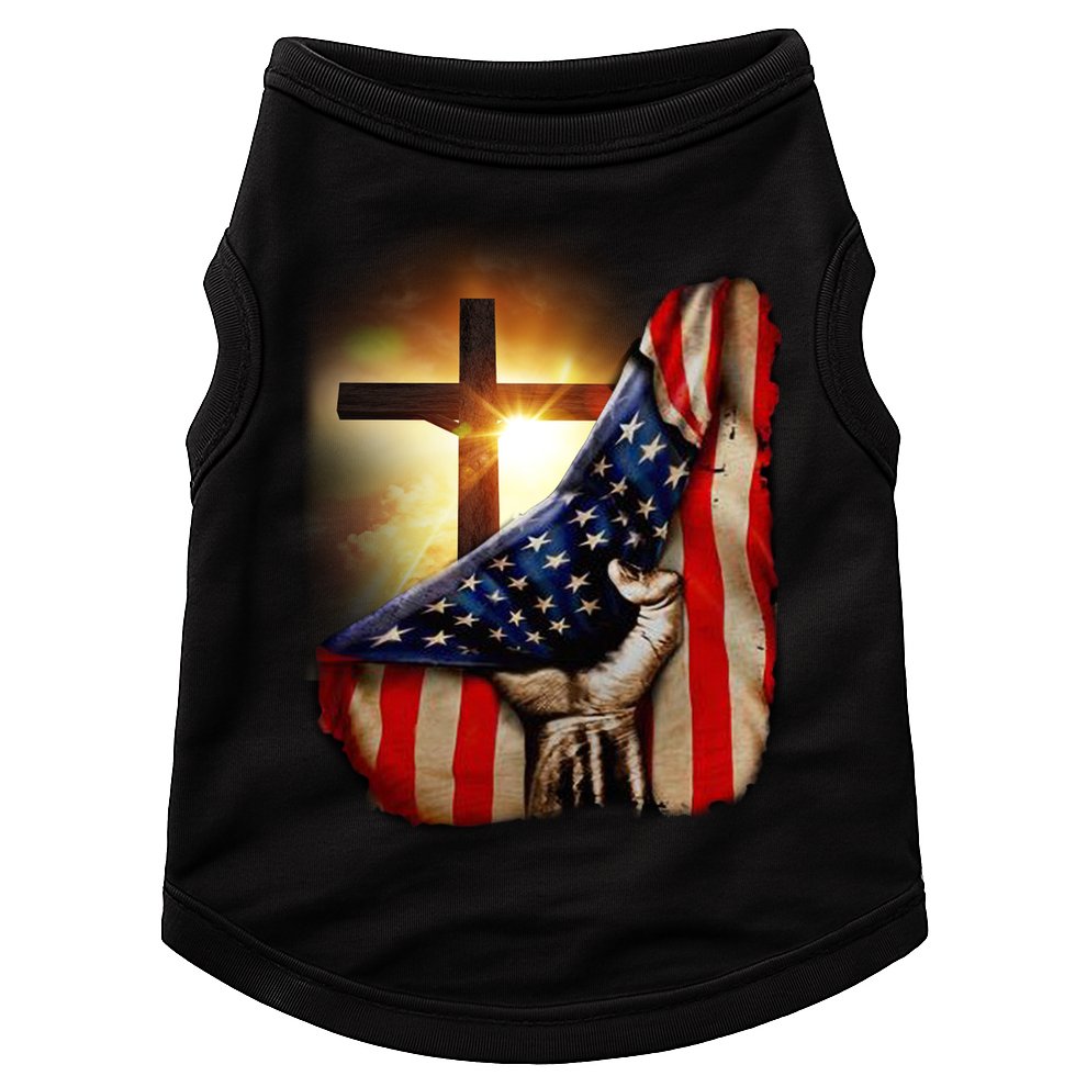 American Christian Cross Patriotic Flag Doggie Tank