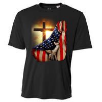 American Christian Cross Patriotic Flag Cooling Performance Crew T-Shirt